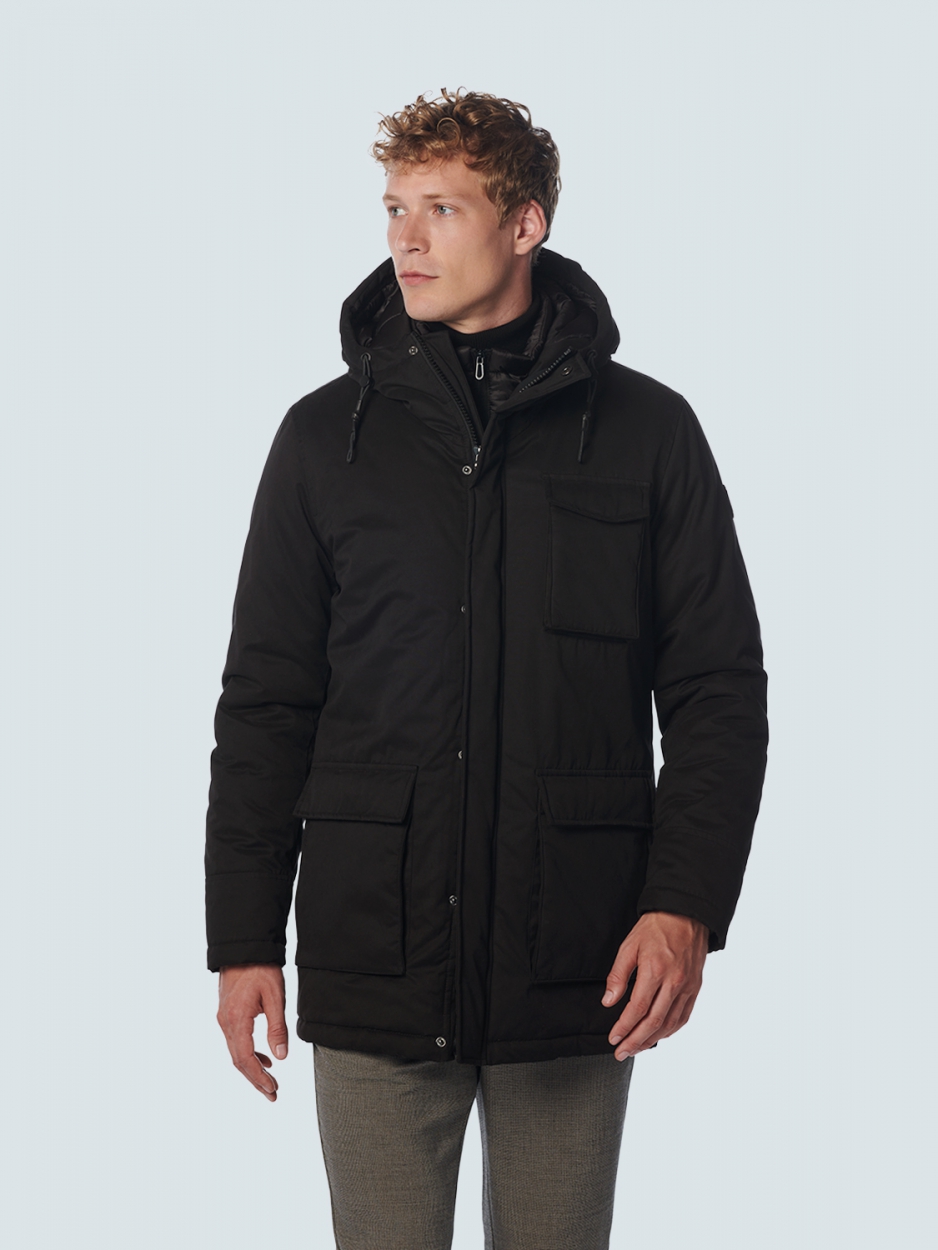 Jacke mit langer Passform, Kapuze und doppeltem Frontverschluss